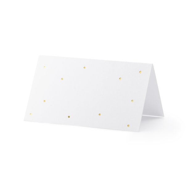 Bordkort Hvidt Papir Med Guldmetallic Prikker Mønster 10 Stk. - ca. 9,5 x 5,5 cm.