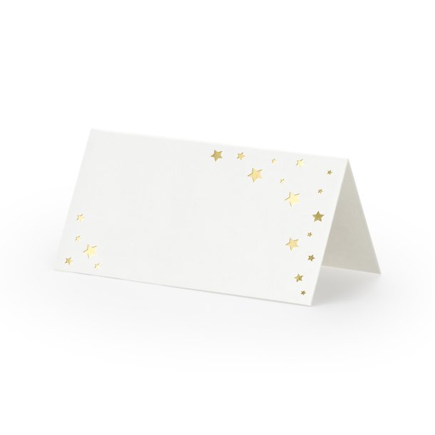 Bordkort Lavet Af Hvidt Papir Med Guldstjerner 10 Stk.