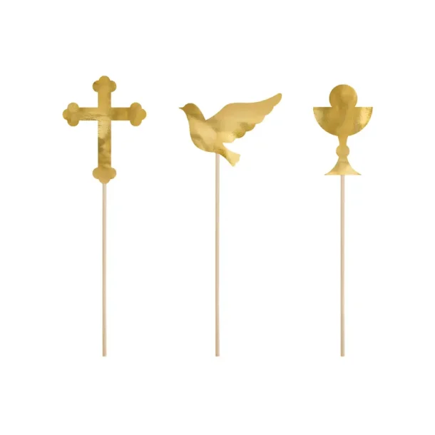 Cake Toppers � kors, due og kalk, Guld (6 stk.)
