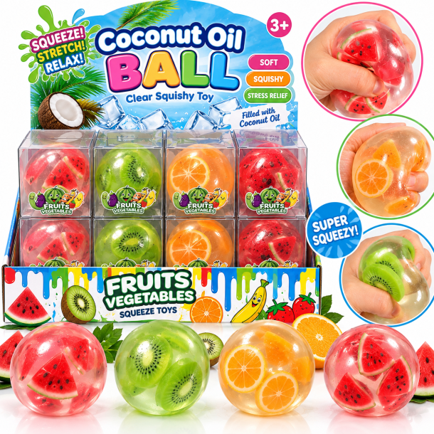 Coconut Oil Fruit Stressbold 6 cm Assorteret
