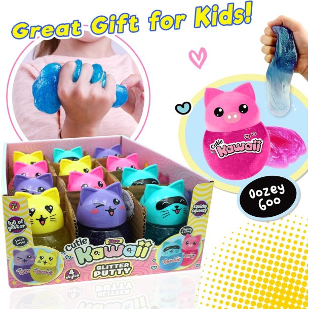 Cutie Kawaii Kitty Putty � Glitter slim i s�d kattebeholder