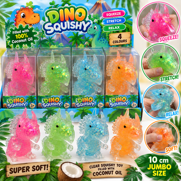 Dino Sugar Stressbold 8 cm med Glimmer Assorteret