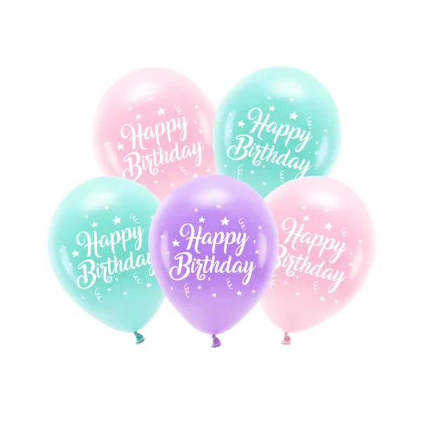 Eco Balloons 26 cm, Happy Birthday, pink