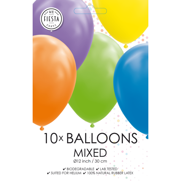 Farvemix Balloner 30 cm � Premium Latex til Helium &amp; Luft (10 stk)