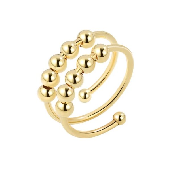 Fidget Antistress Ring - Guld - Justerbar med 10 Bevgelige Guldperler (se video)