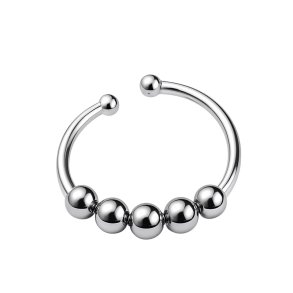 Fidget Antistress Ring – Slvfarvet med 5 Bevgelige Perler