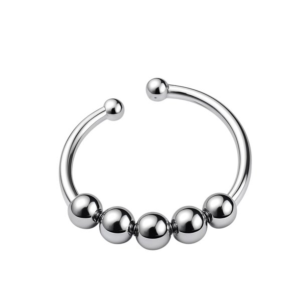 Fidget Antistress Ring – Sølvfarvet med 5 Bevægelige Perler