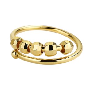 Fidget Antistress Ring i Guld – 4 Roterende Perler med Elegance og Ro