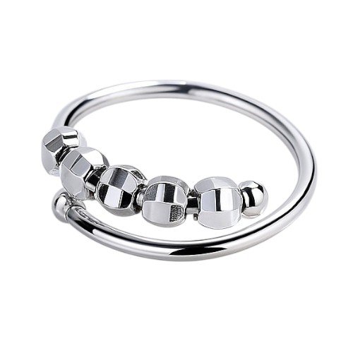Fidget Antistress Ring i Sølv – 4 Bevægelige Perler & Justerbar Pasform ...