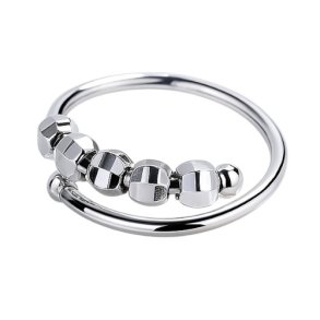 Fidget Antistress Ring i Slv – 4 Bevgelige Perler & Justerbar Pasform
