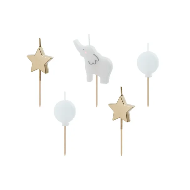 F�dselsdagslys � Elefant &amp; Stjerner (mix, 3�5 cm, 5 stk.)