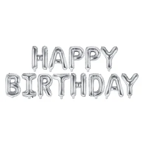 Foil Balloon Happy Birthday, 340x35 cm, s�lv