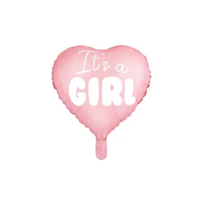 Folieballon � Hjerte �It�s a Girl�, lyser�d, 45 cm