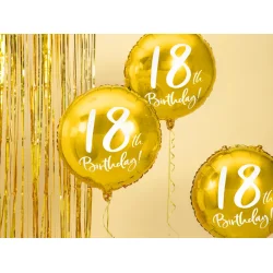 Folieballon 18th Birthday, guld, 45 cm
