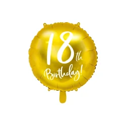 Folieballon 18th Birthday, guld, 45 cm
