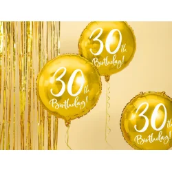 Folieballon 30th Birthday, guld, 45 cm