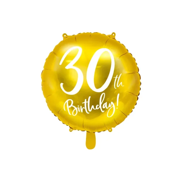 Folieballon 30th Birthday, guld, 45 cm
