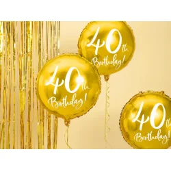 Folieballon 40th Birthday, guld, 45 cm