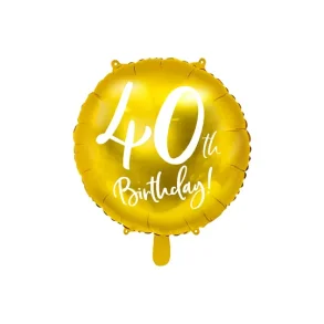 Folieballon 40th Birthday, guld, 45 cm