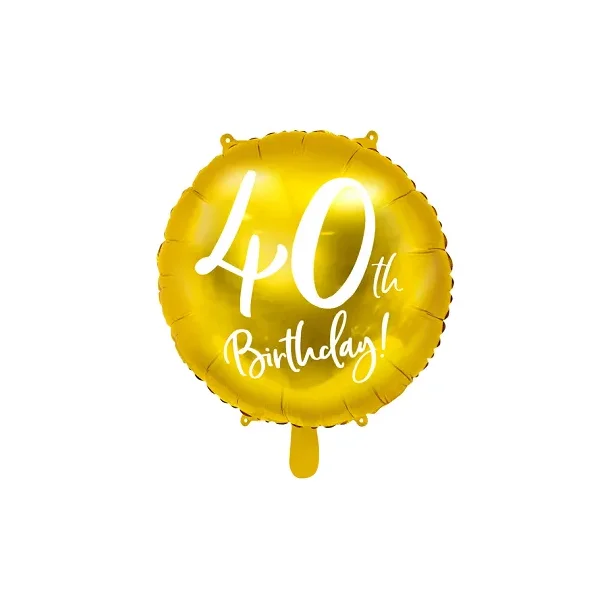 Folieballon 40th Birthday, guld, 45 cm