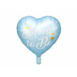 Folieballon �Mom to Be� � bl� hjerteform, 35 cm