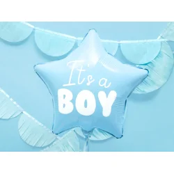 Folieballon Stjerne � It�s a Boy, lysebl�, 48 cm