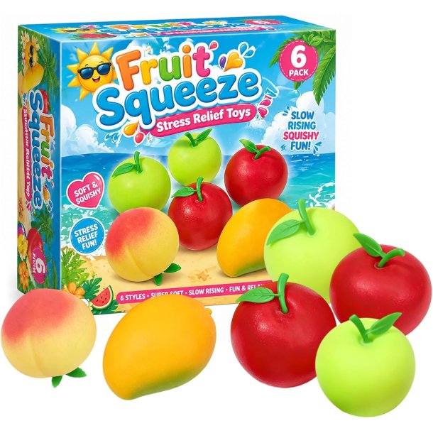 Fruit Squeeze box � 6-pak Frugt Squishy Stressbolde