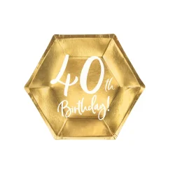 Fsc Paptallerkner 40 �rs f�dselsdag � guld metallic, 20 cm (6 stk.)