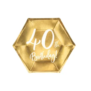 Fsc Paptallerkner 40 �rs f�dselsdag � guld metallic, 20 cm (6 stk.)