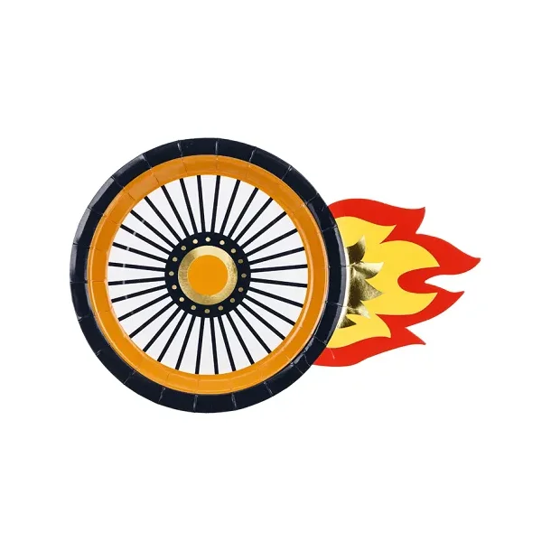 Fsc Paptallerkner Racerhjul med flammer (mix, 26,5 x 18 cm, 6 stk.)