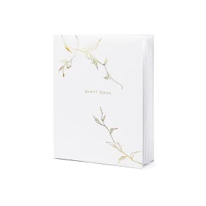 G�stebog � Hvid med Guld � 20 x 24,5 cm � Bryllup & Konfirmation