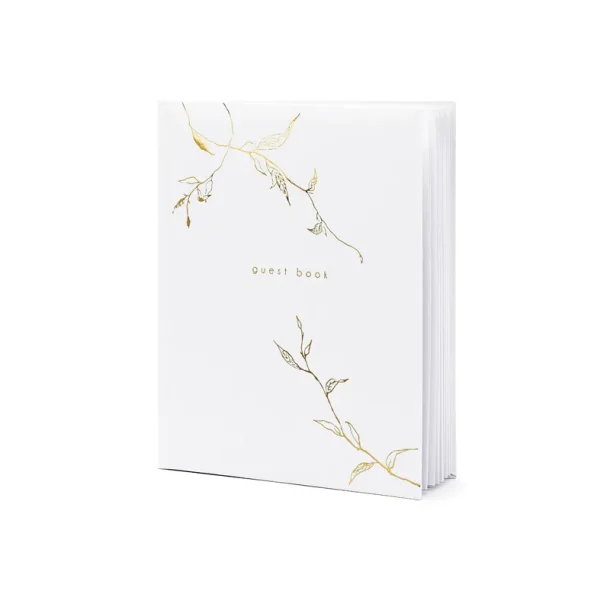 G�stebog � Hvid med Guld � 20 x 24,5 cm � Bryllup &amp; Konfirmation