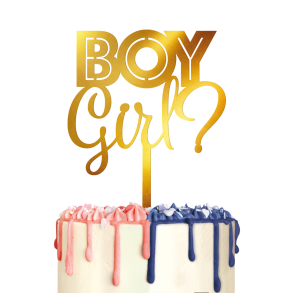 Gender Reveal Cake Topper  Boy or Girl? (Guld)