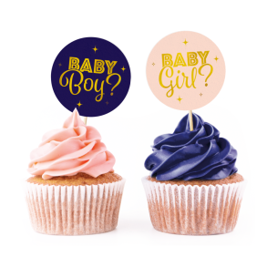Gender Reveal Cupcake Toppers  12 stk (Party Picks)