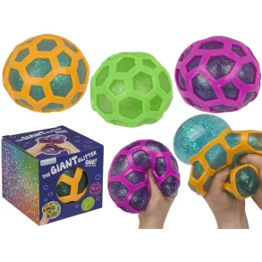 Gigantisk Glitter Stressbold i Net � 12 cm � Gel med Glimmer