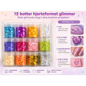 Glimmer Hjerter Til Slim & DIY � 12 B�tter Assorterede Farver