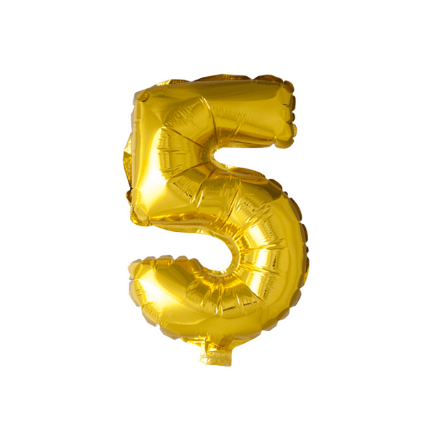Tal Folieballon "5" -Guld 41cm