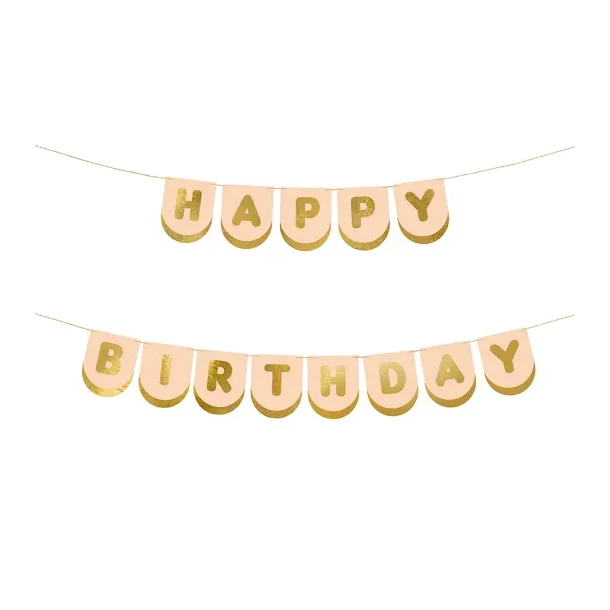 Happy Birthday Banner  150 cm  Lyserd &amp; Guld
