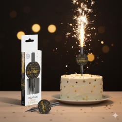 Happy Birthday Isfontne  12 cm Sort, 50 sek., 1 stk