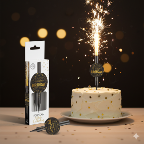 Happy Birthday Isfontne  12 cm Sort, 50 sek., 1 stk