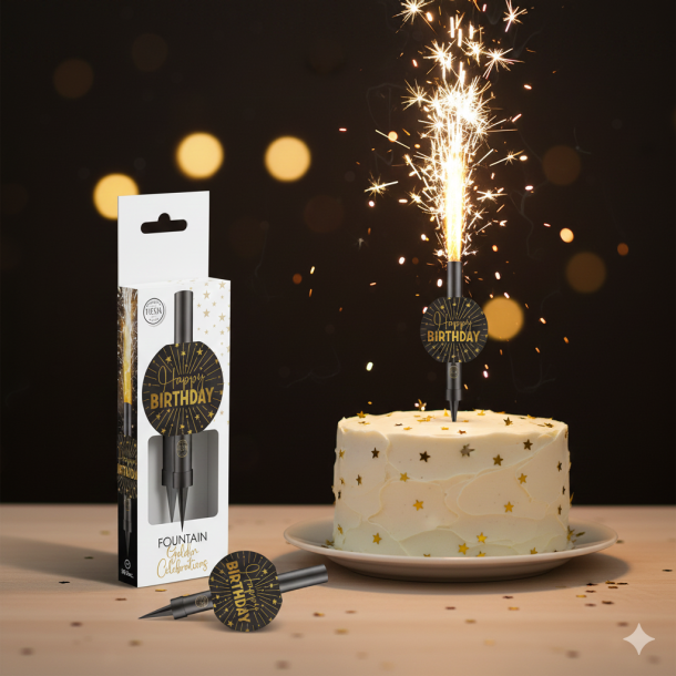 Happy Birthday Isfontne  12 cm Sort, 50 sek., 1 stk