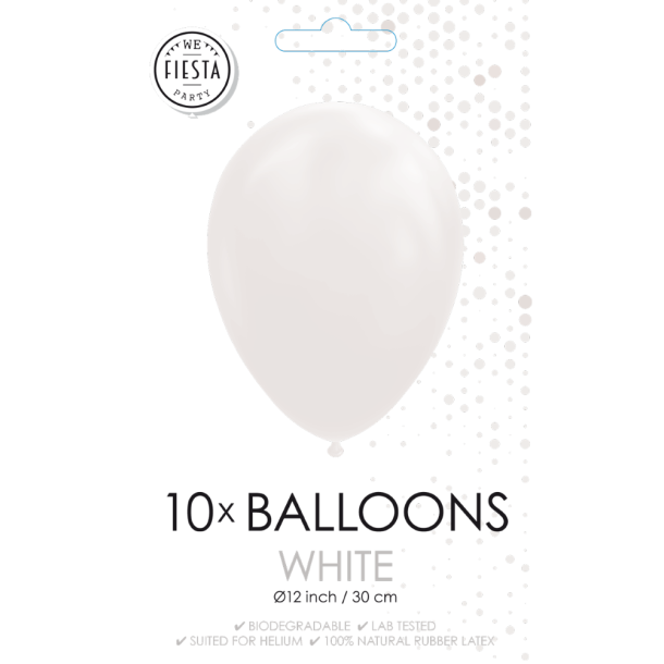 Hvide Balloner 30 cm � Premium Latex til Helium &amp; Luft (10 stk)
