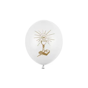 Konfirmationsballoner 27 cm � Hvid med Guldtryk � Strong Balloons (6 stk)