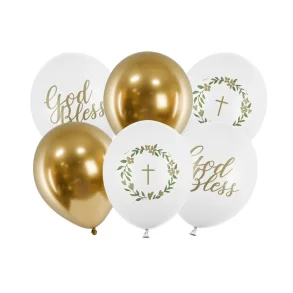 Konfirmationsballoner 30 cm � God Bless Mix � Strong Balloons (6 stk)