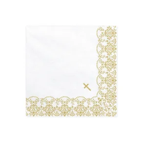 Konfirmationsservietter med Guldornament � Hvid � 33 x 33 cm (20 stk)