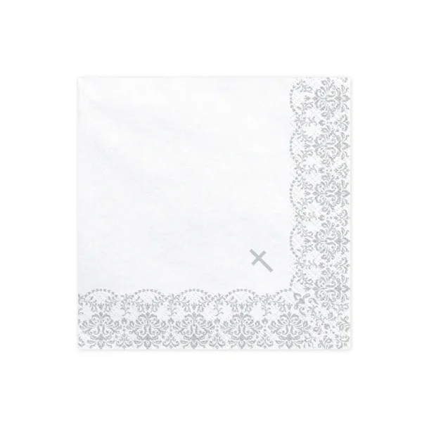 Konfirmationsservietter med S�lvornament � Hvid � 33 x 33 cm (20 stk)