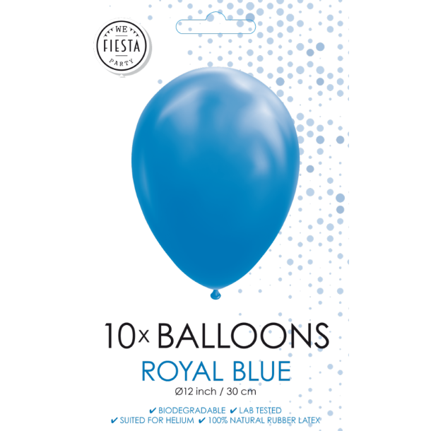 Kongebl� Balloner 30 cm � Premium Latex til Helium &amp; Luft (10 stk)