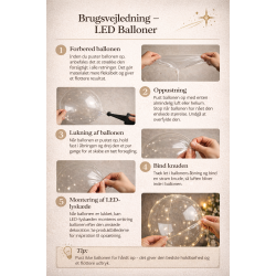 LED Balloner 5 stk � 50 cm med Hvid Lysk�de (3 m)