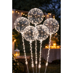 LED Balloner 5 stk � 50 cm med Hvid Lysk�de (3 m)