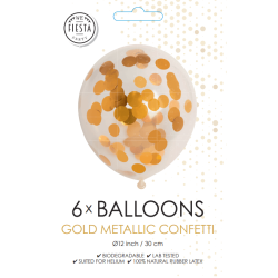 Latex Balloner Klar Med Guld Metallic Confetti - 6 Stk. - 30 cm